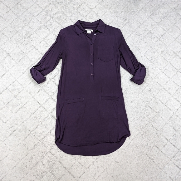 Lacoste Shirt Dress Women's 34 Small Purple ½ Button Rolled Sleeves Collar Mini - Picture 1 of 9